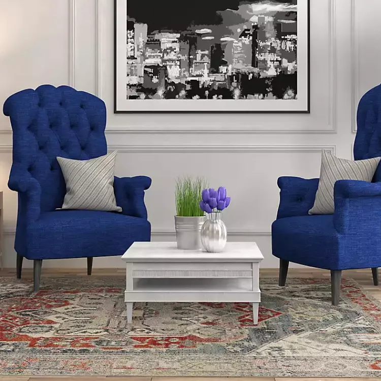 Area Rugs-Kirklands Home Gray and Blue Traditional Medallion Area Rug, 8x10