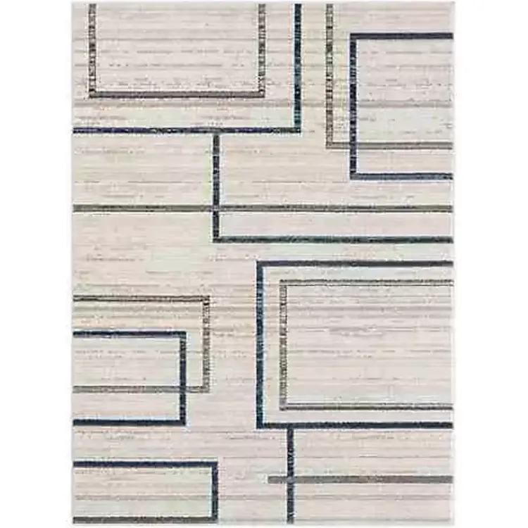 Area Rugs-Kirklands Home Blue and Gray Contemporary Geo Area Rug, 5x7