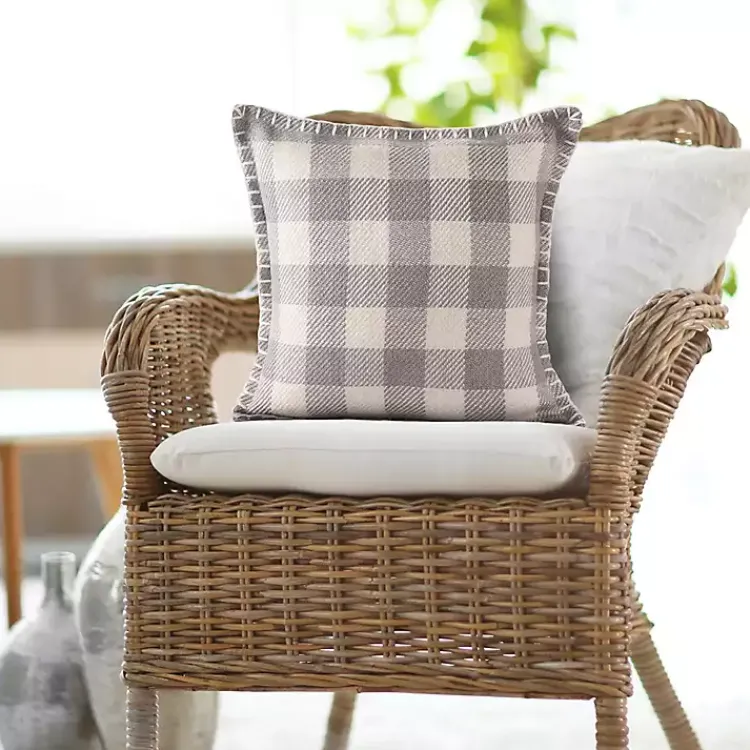 Outdoor Cushions & Pillows-Kirklands Home Gray Buffalo Check Stitched Outdoor Throw Pillow