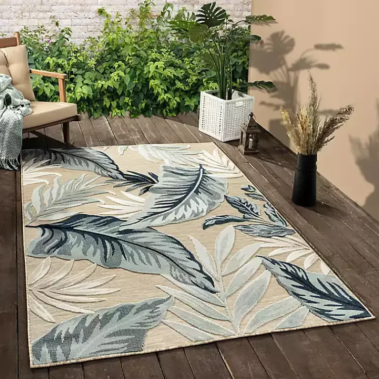 Outdoor Rugs-Kirklands Home Large Print Tropical Leaf Outdoor Area Rug, 5x7