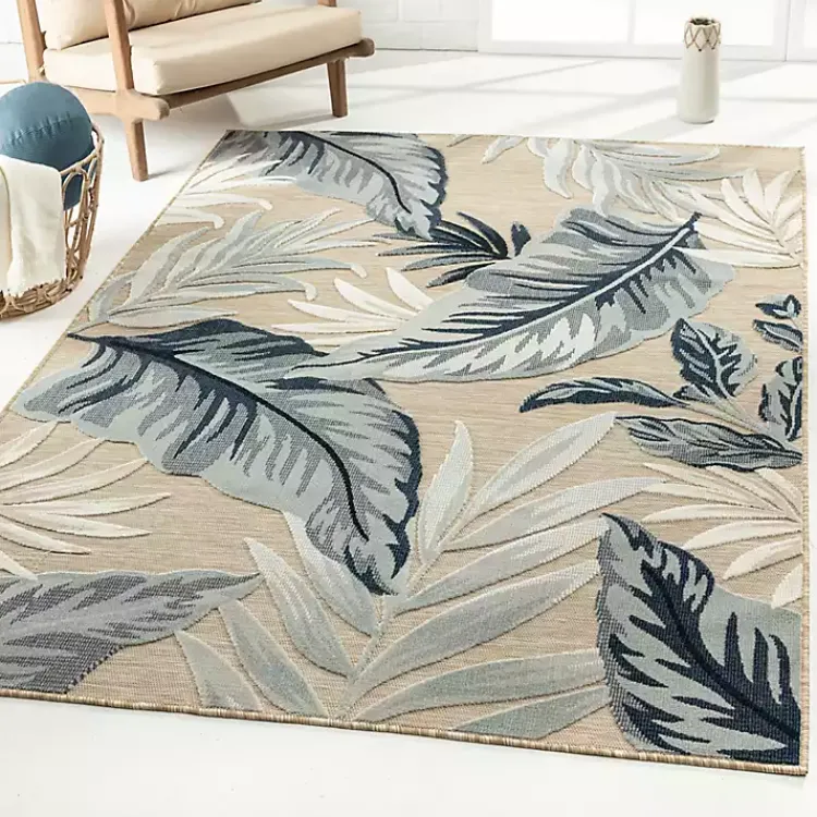 Outdoor Rugs-Kirklands Home Large Print Tropical Leaf Outdoor Area Rug, 7x9