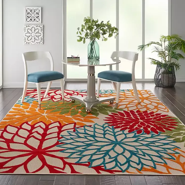 Outdoor Rugs-Kirklands Home Bright Red Floral Burst Outdoor Area Rug, 6x9