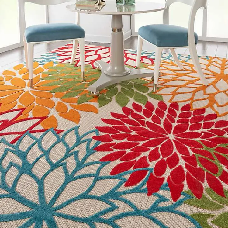 Outdoor Rugs-Kirklands Home Bright Red Floral Burst Outdoor Area Rug, 6x9