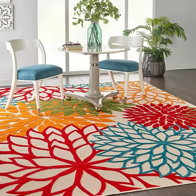 Outdoor Rugs-Kirklands Home Bright Red Floral Burst Outdoor Area Rug, 6x9