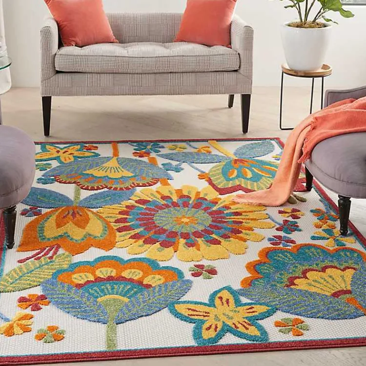 Outdoor Rugs-Kirklands Home Whimsical Flowers Outdoor Area Rug, 6x9 Multi
