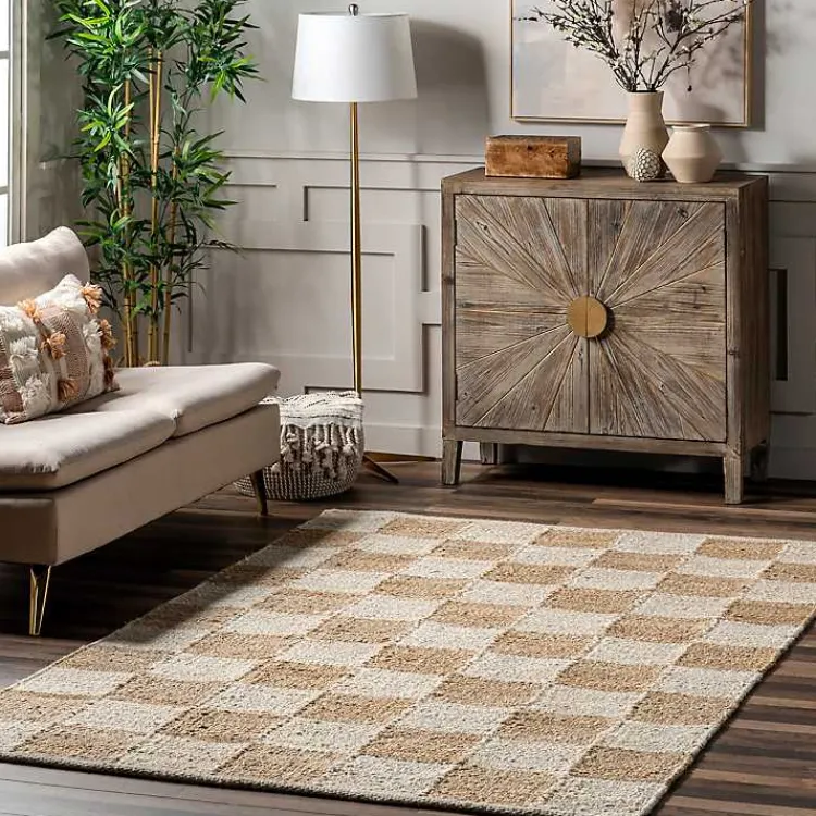 Area Rugs-Kirklands Home Jute Tan Checkered Area Rug, 5x8