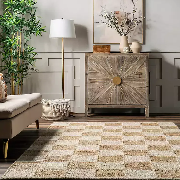 Area Rugs-Kirklands Home Jute Tan Checkered Area Rug, 5x8