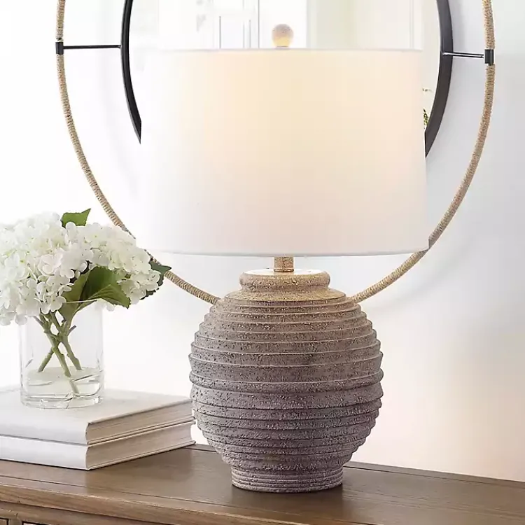 Table Lamps-Kirklands Home Distressed Charcoal Textured Resin Table Lamp White