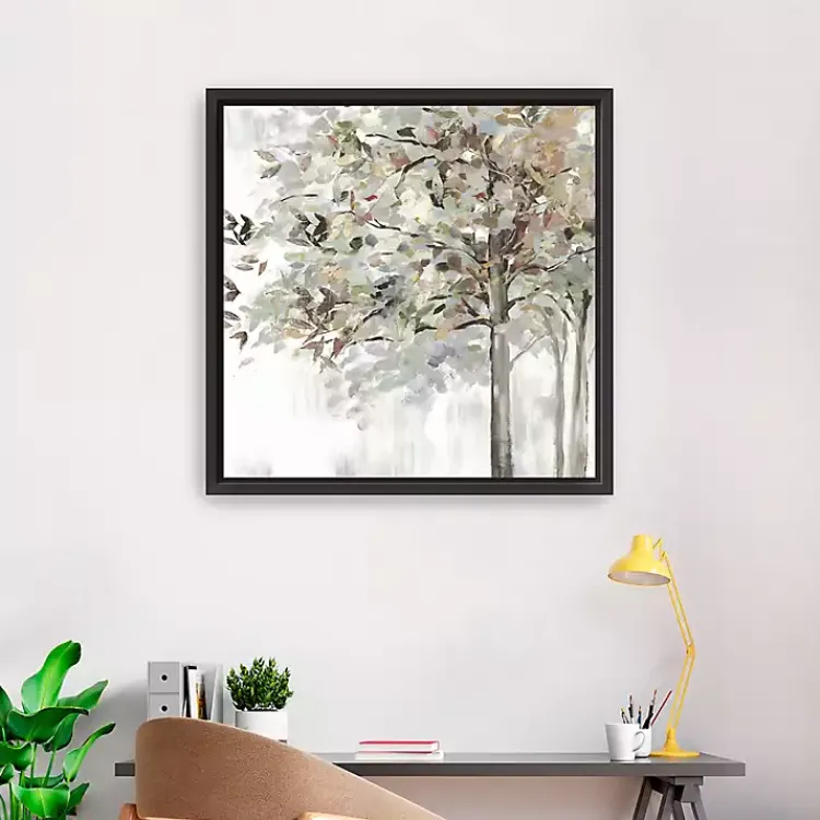 Canvas Art-Kirklands Home Neutral Leaves Framed Canvas Art Print, 30x30 in. Gray