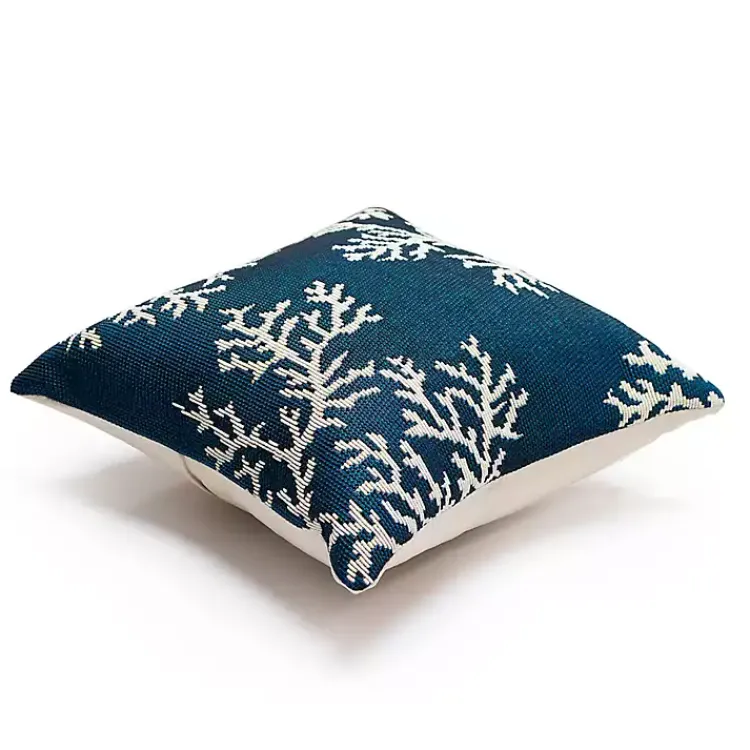 Outdoor Cushions & Pillows-Kirklands Home Navy Coral Woven Outdoor Throw Pillow