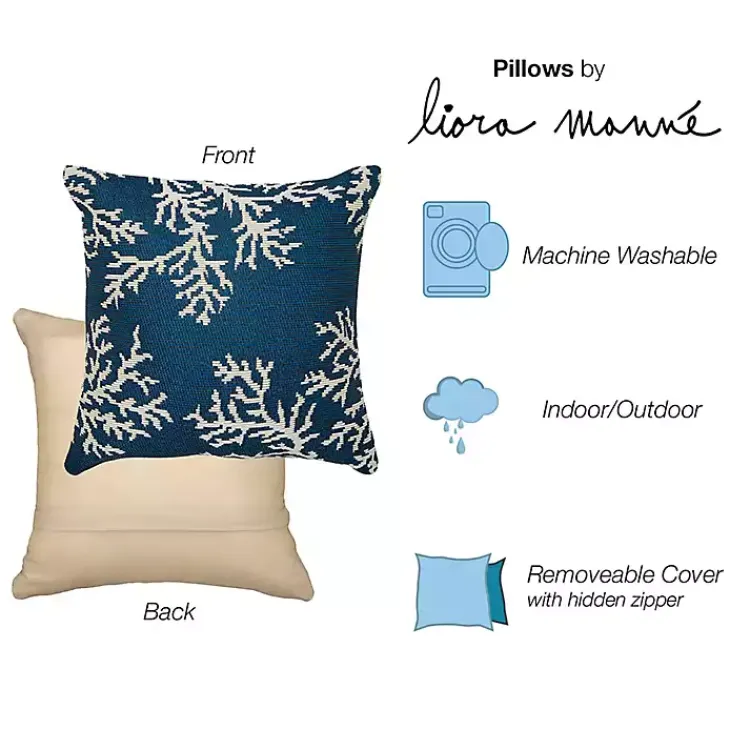 Outdoor Cushions & Pillows-Kirklands Home Navy Coral Woven Outdoor Throw Pillow