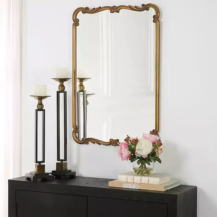 Decorative Mirrors-Kirklands Home Antique Gold Ornate Rectangular Wall Mirror