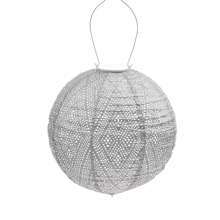 Outdoor Lighting-Kirklands Home LED Round Light Taupe Outdoor Hanging Lantern Gray