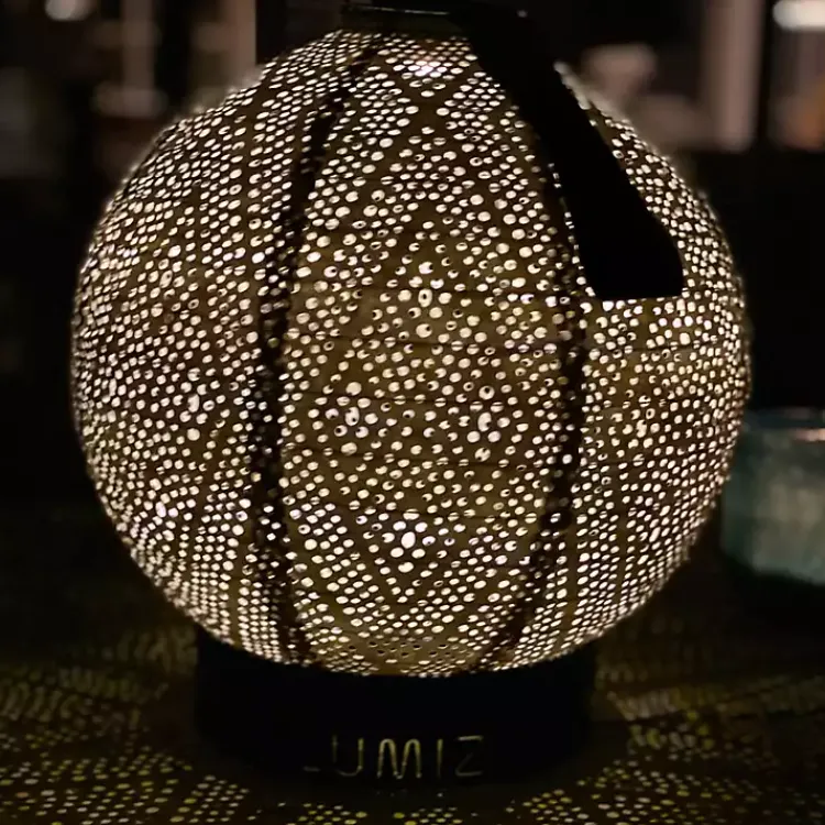 Outdoor Lighting-Kirklands Home LED Round Light Taupe Outdoor Hanging Lantern Gray