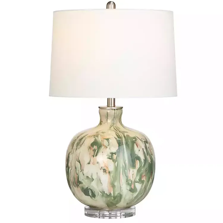 Table Lamps-Kirklands Home Green Waverly Glass Table Lamp White