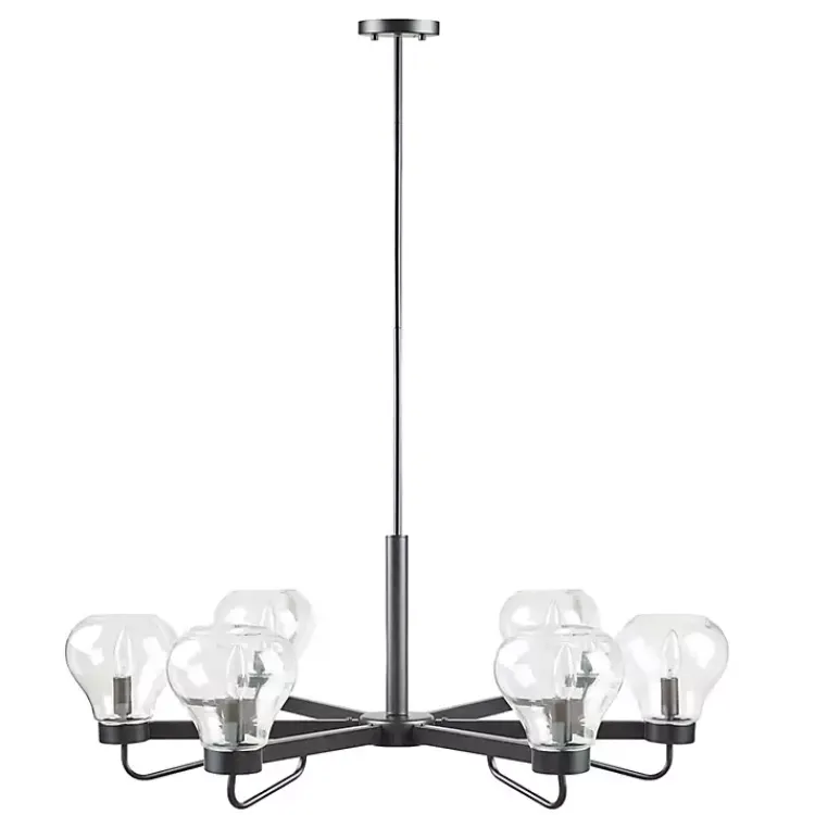 Chandeliers & Pendant Lighting-Kirklands Home Black Metal & Bowl Glass Shade 6-Light Chandelier