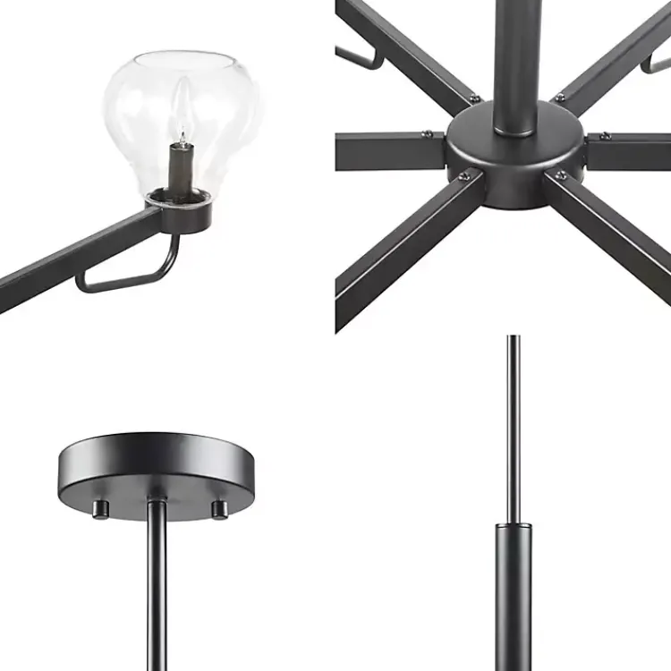 Chandeliers & Pendant Lighting-Kirklands Home Black Metal & Bowl Glass Shade 6-Light Chandelier