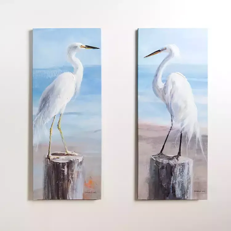 Canvas Art-Kirklands Home Seaside Egret Canvas Art Prints, Set of 2