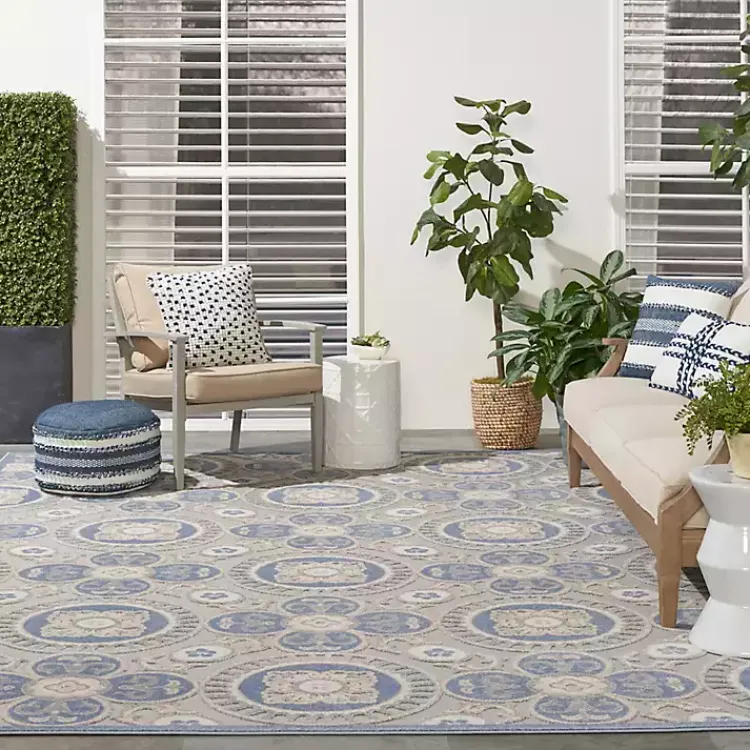 Outdoor Rugs-Kirklands Home Aloha Blue Medallion Indoor/Outdoor Area Rug, 9x12