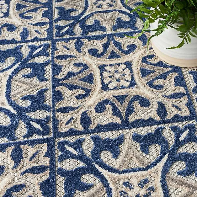 Outdoor Rugs-Kirklands Home Aloha Blue Geometric Indoor/Outdoor Area Rug, 5x7