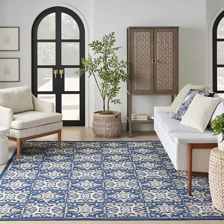Outdoor Rugs-Kirklands Home Aloha Blue Geometric Indoor/Outdoor Area Rug, 5x7