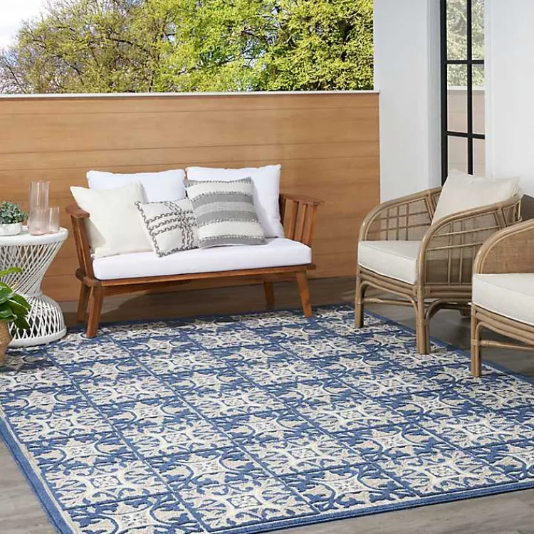 Outdoor Rugs-Kirklands Home Aloha Blue Geometric Indoor/Outdoor Area Rug, 6x9