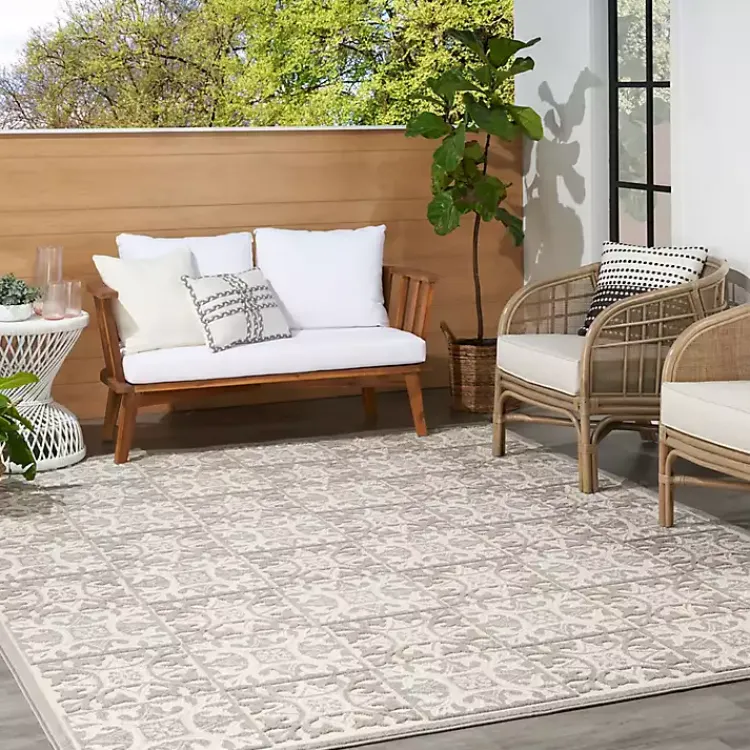 Outdoor Rugs-Kirklands Home Aloha Ivory Geometric Indoor/Outdoor Area Rug, 3x5