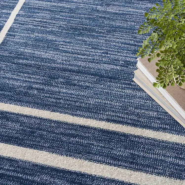 Outdoor Rugs-Kirklands Home Navy Bordered Indoor/Outdoor Area Rug, 8x10 Blue