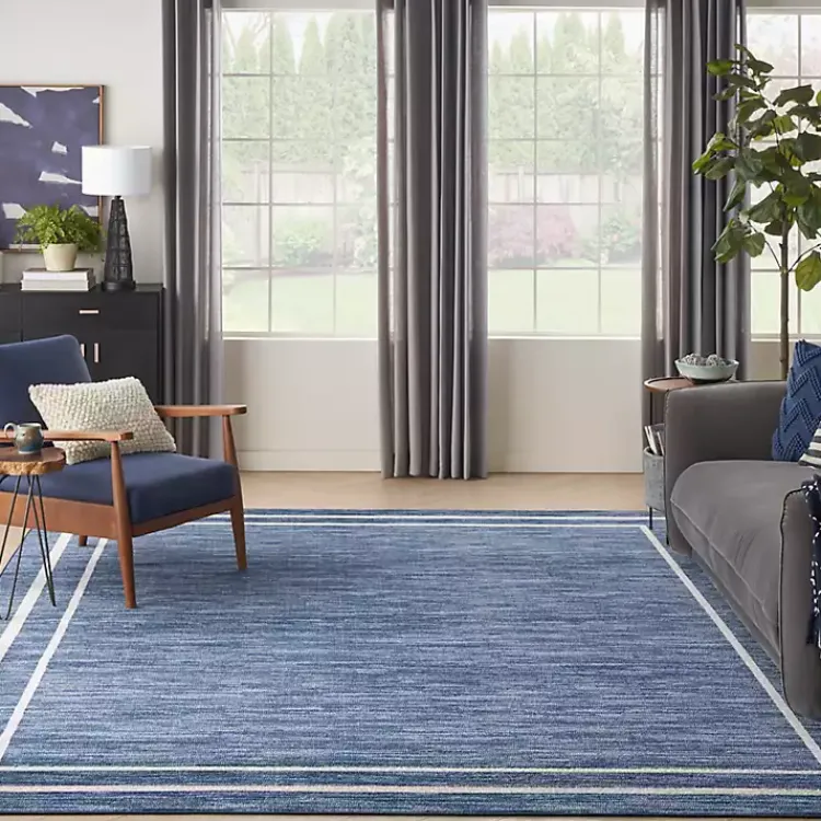Outdoor Rugs-Kirklands Home Navy Bordered Indoor/Outdoor Area Rug, 8x10 Blue