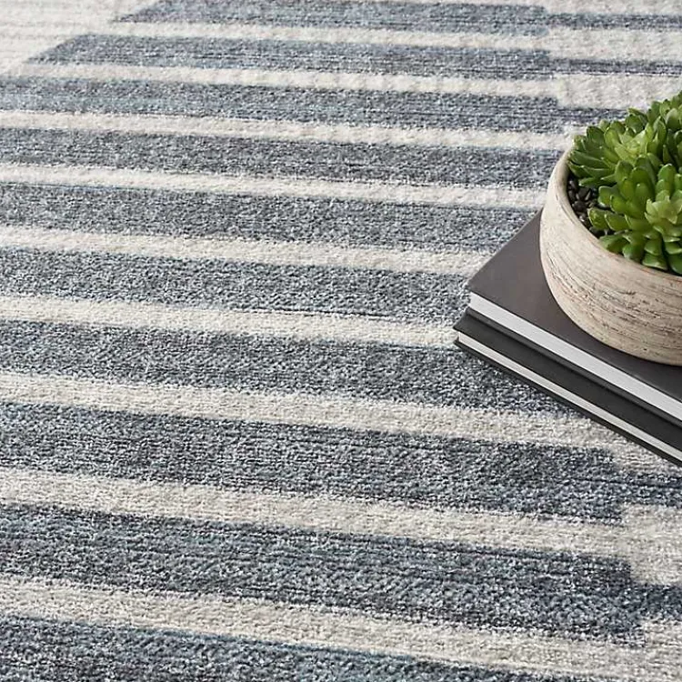 Area Rugs-Kirklands Home Blue Linear Geometric Washable Area Rug, 9x12