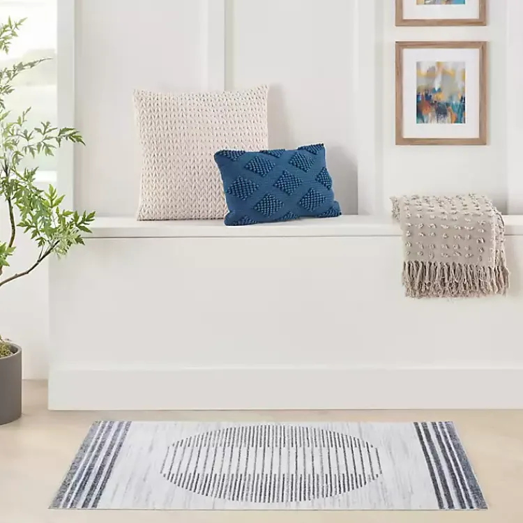 Area Rugs-Kirklands Home Blue Linear Sphere Washable Accent Rug, 2x4