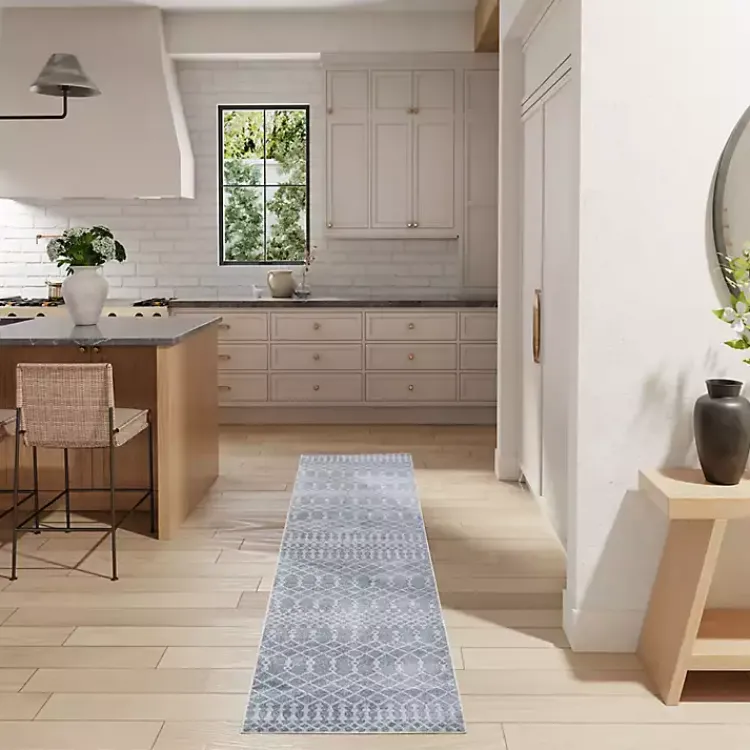 Area Rugs-Kirklands Home Light Moroccan Washable Runner, 2x10 Blue