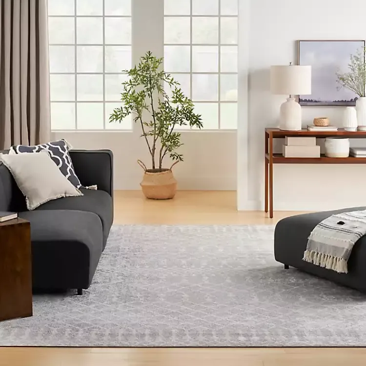 Area Rugs-Kirklands Home Gray and Ivory Moroccan Trellis Area Rug, 9x12