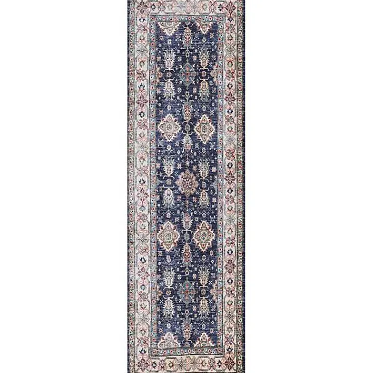 Area Rugs-Kirklands Home Fulton Navy Medallion Runner, 2x7 Blue