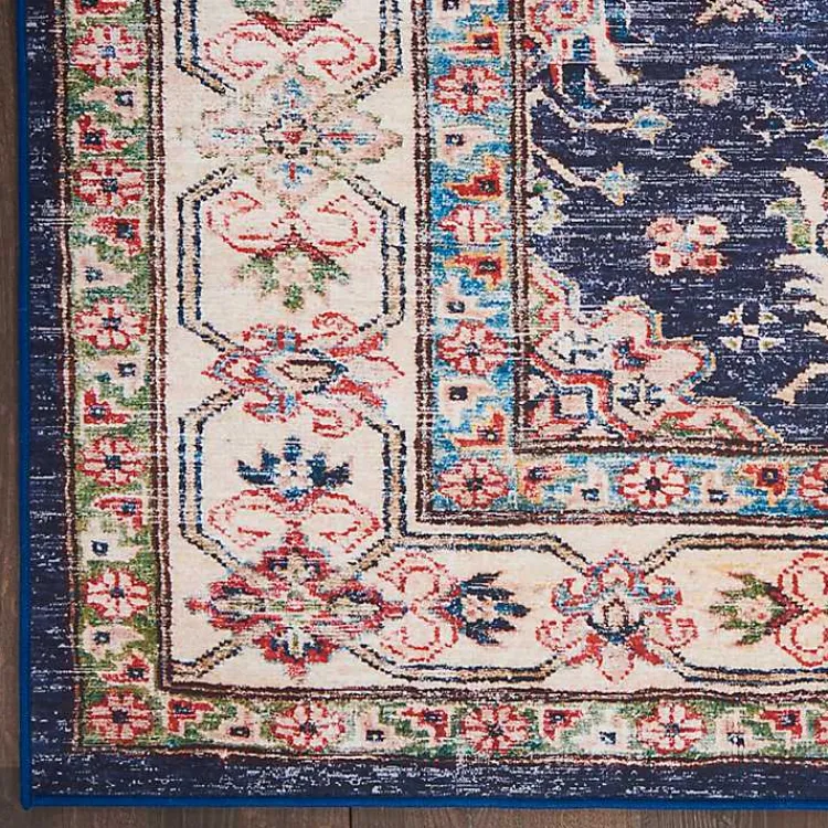 Area Rugs-Kirklands Home Fulton Navy Medallion Runner, 2x7 Blue