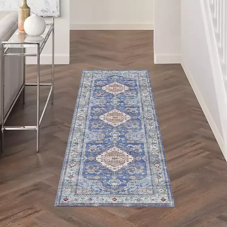 Area Rugs-Kirklands Home Fulton Medallion Runner, 2x7 Blue