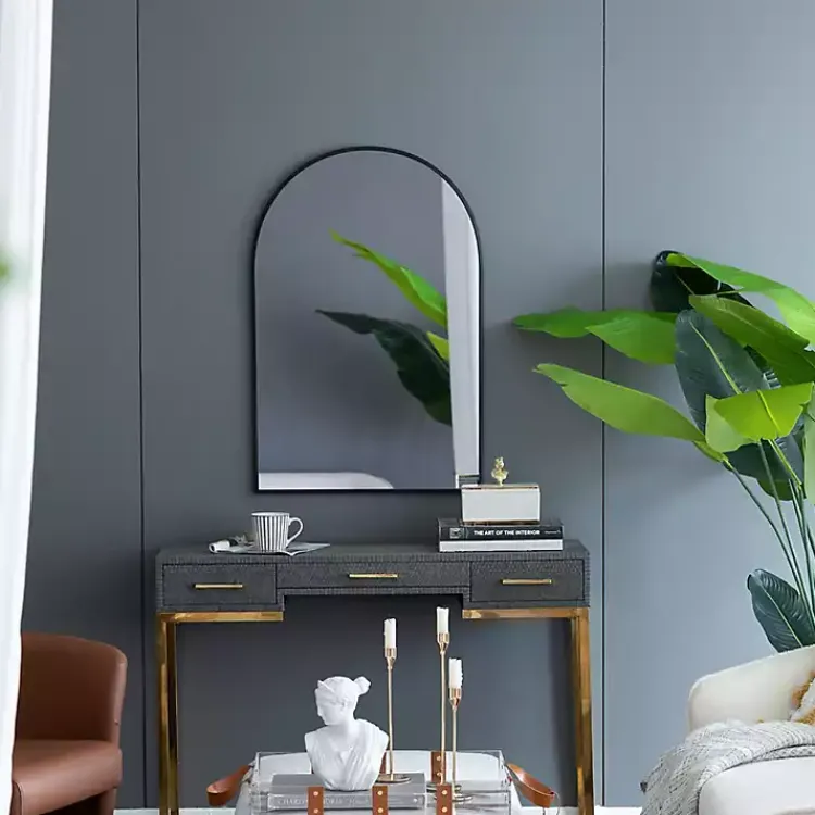 Decorative Mirrors-Kirklands Home Long Arched Wall Mirror Black