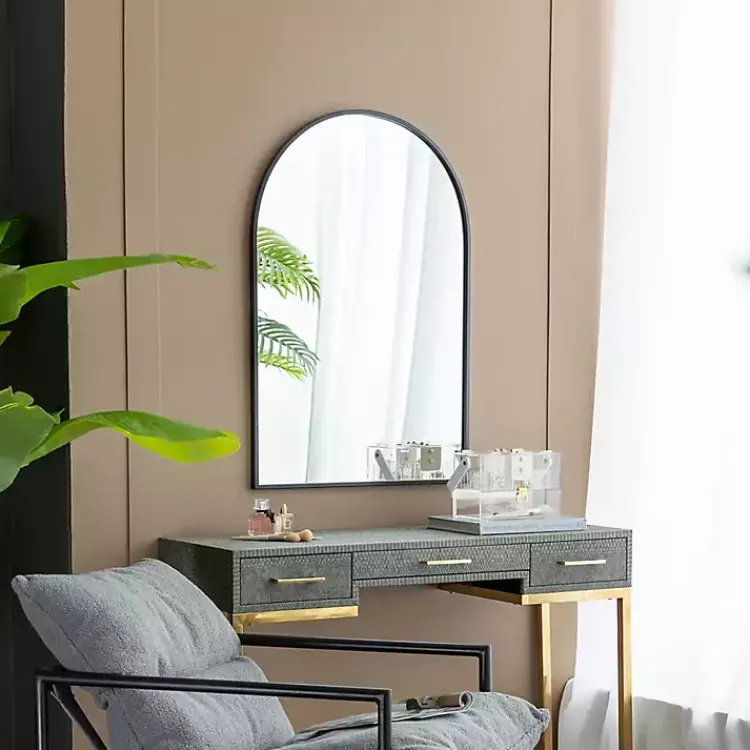 Decorative Mirrors-Kirklands Home Long Arched Wall Mirror Black