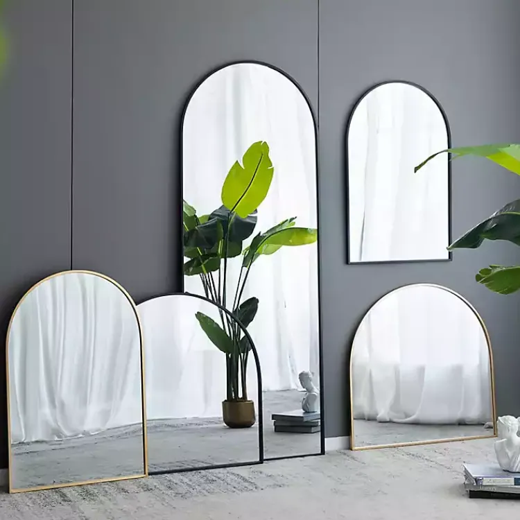 Decorative Mirrors-Kirklands Home Long Arched Wall Mirror Black