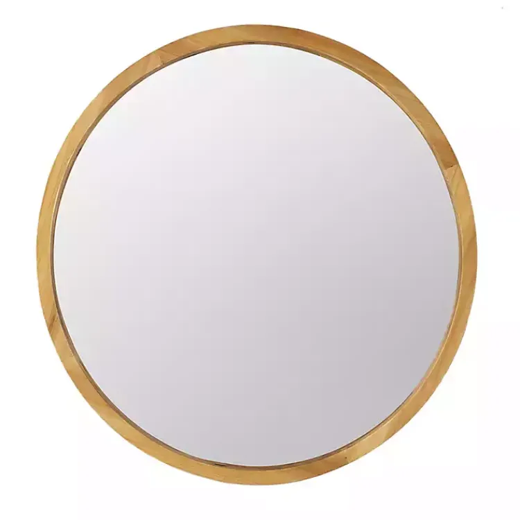 Decorative Mirrors-Kirklands Home Round Natural Light Wood Wall Mirror
