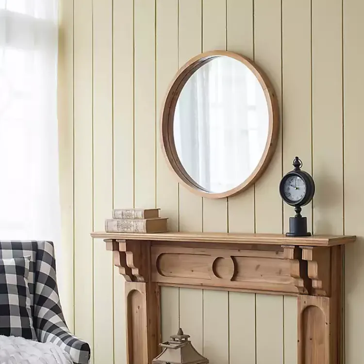 Decorative Mirrors-Kirklands Home Round Natural Light Wood Wall Mirror