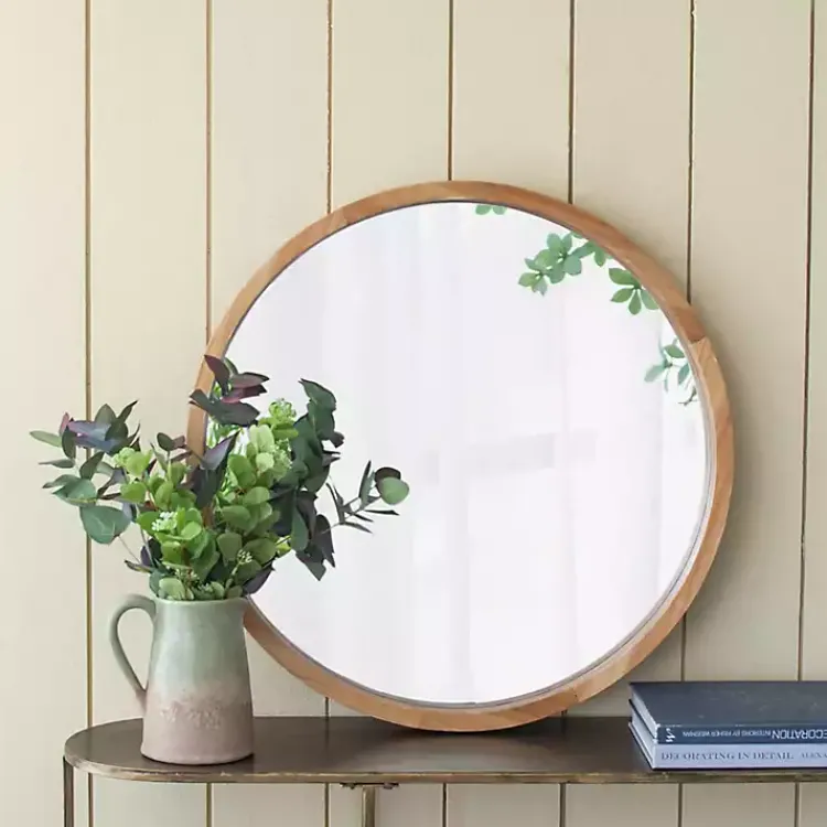 Decorative Mirrors-Kirklands Home Round Natural Light Wood Wall Mirror