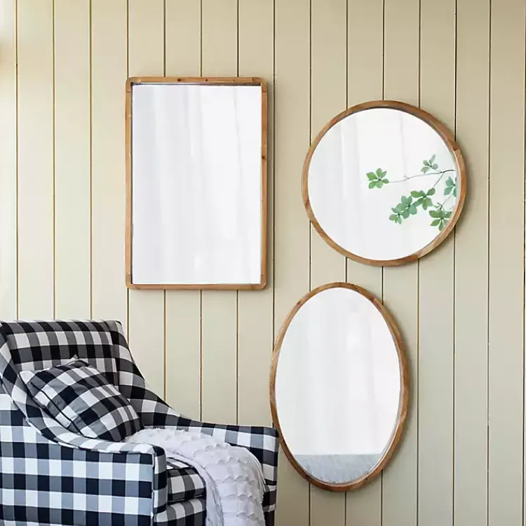 Decorative Mirrors-Kirklands Home Round Natural Light Wood Wall Mirror