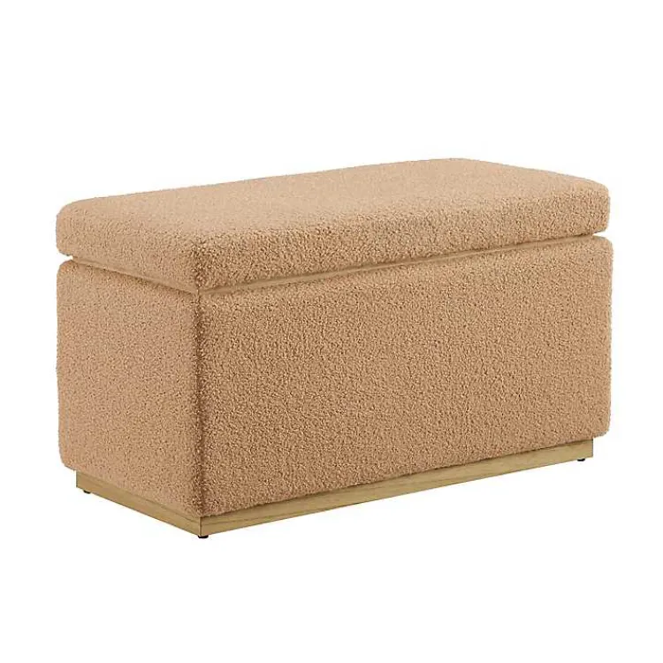 Benches & Ottomans-Kirklands Home Camel Sherpa & Pine Recgle Storage Ottoman Tan