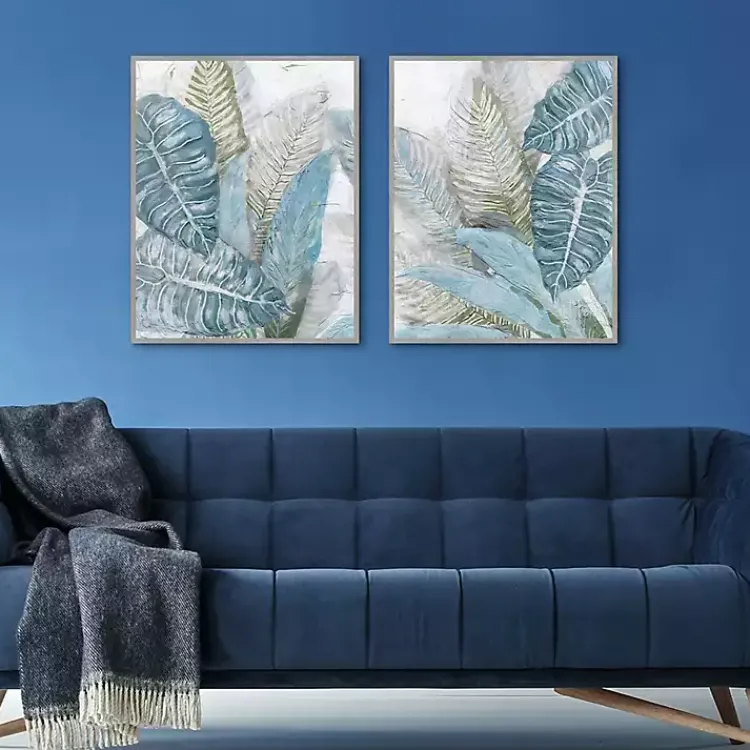 Canvas Art-Kirklands Home Blue Coastal Leaves I & II Canvas Prints, Set of 2