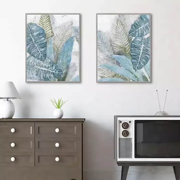 Canvas Art-Kirklands Home Blue Coastal Leaves I & II Canvas Prints, Set of 2