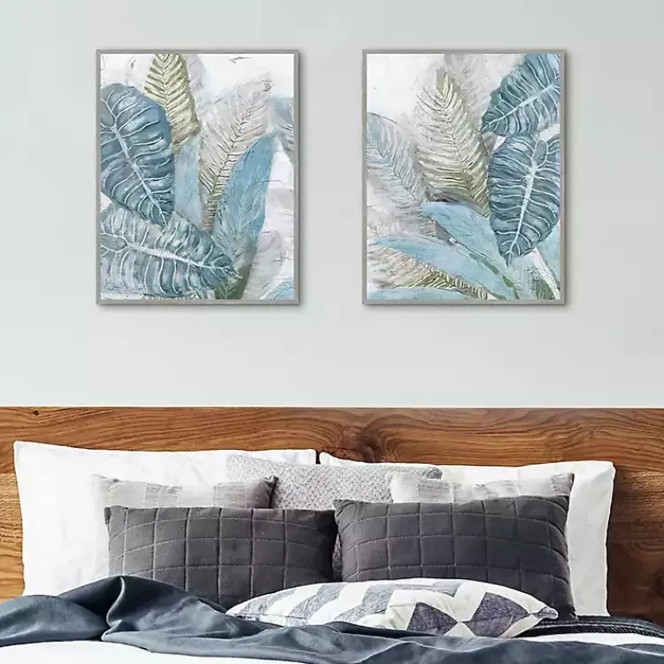 Canvas Art-Kirklands Home Blue Coastal Leaves I & II Canvas Prints, Set of 2