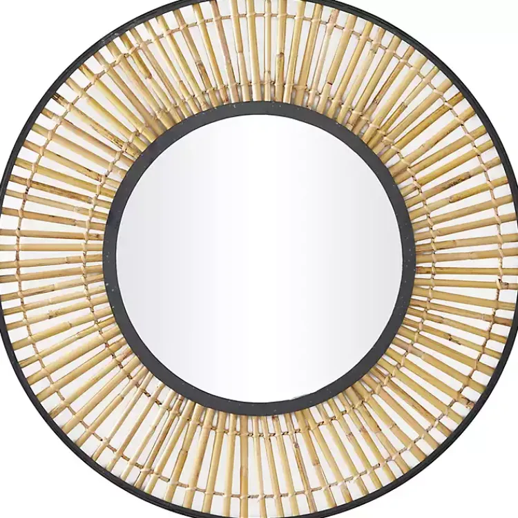 Decorative Mirrors-Kirklands Home Natural Round Slatted Frame Wall Mirror