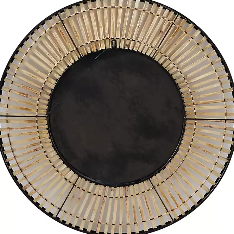 Decorative Mirrors-Kirklands Home Natural Round Slatted Frame Wall Mirror