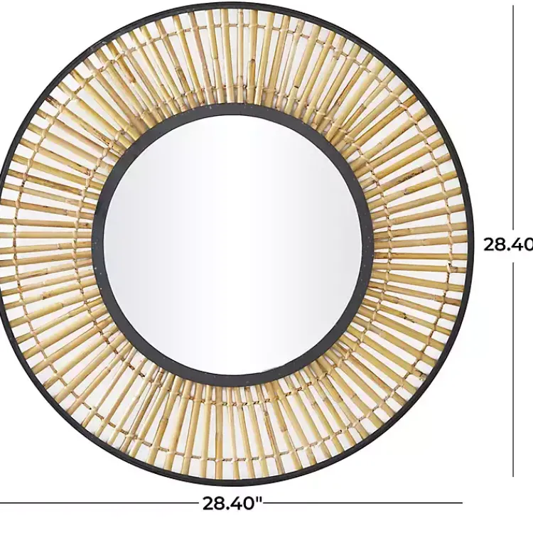 Decorative Mirrors-Kirklands Home Natural Round Slatted Frame Wall Mirror